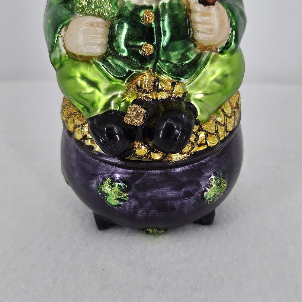 Blown‎ Glass Leprechaun Santa St Patrick's Day Christmas Ornament 6 In High - Picture 3 of 8